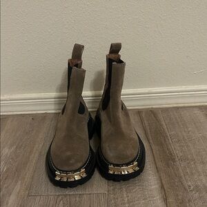 Sandro Tan Ankle Boots with Gold Detailing